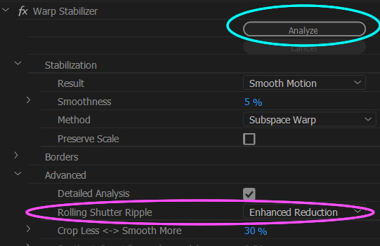 warp stabilizer requires clip dimensions