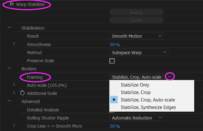 warp stabilizer click analyze to begin